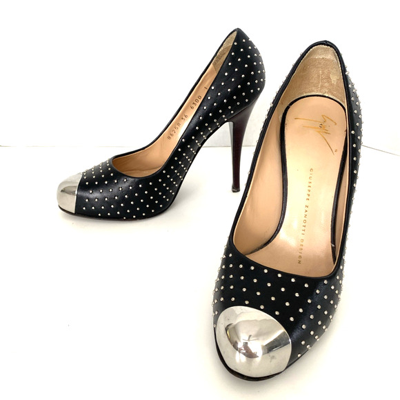 Giuseppe Zanotti Studded Pump Black Silver Metal Leather Slim Heel Almon… - Picture 5 of 9